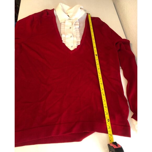 JONES NEW YORK SIGNATURE- WOMENS RED LONG SLEEVE RUFFLE SLEEVES SIZE X-LARGE - Picture 7 of 9